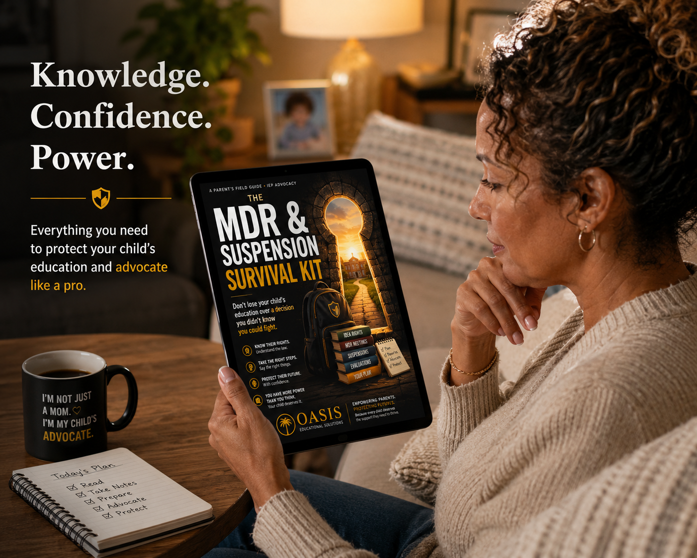 The MDR & Suspension Survival Kit shown on a tablet — knowledge, confidence, power for parents